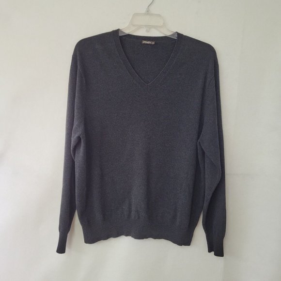 J McLaughlin Sweater Mens L Long Sleeve V-Neck Classic Office Teacher Charcoal - Picture 1 of 11